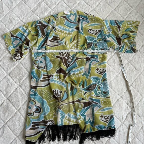 LulaRoe | Green & Brown Floral Tropical Monroe kimono | Size Small - Picture 6 of 7